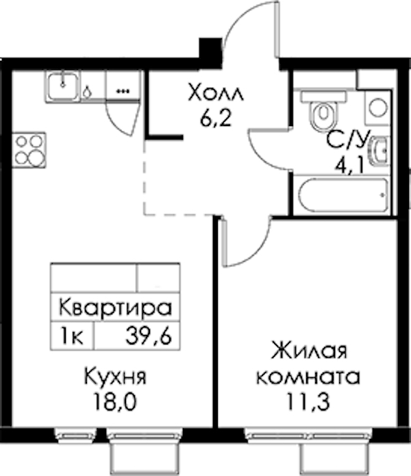 1-комнатная квартира 39.6 м², 3/13 эт., ЖК «Кантемировская 11»